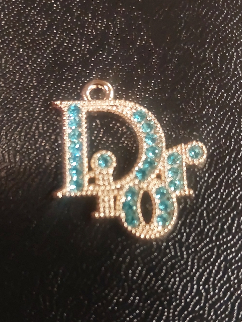 CD Gold-Tone Logo Charm Pendant with Teal Crystals